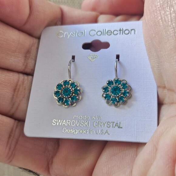 Crystal Collection Women Earrings Silver Turquoise Tone made With Swavoski Cryst - Picture 7 of 8